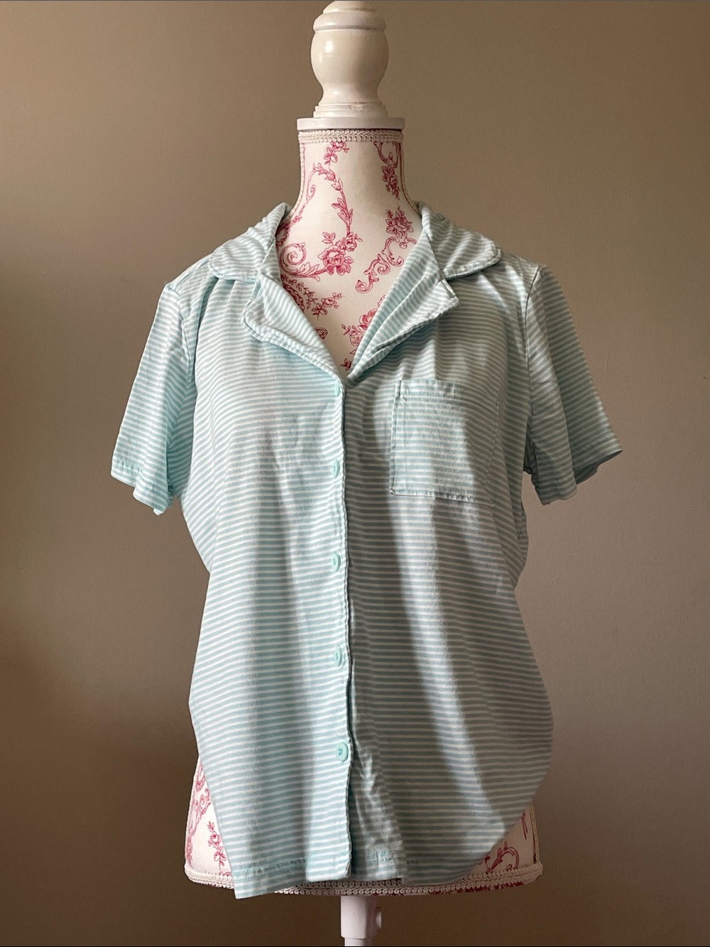 La Vie en Rose Striped Mint Short-Sleeve Button Front Top